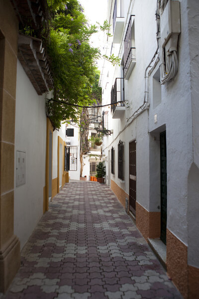 Marbella streets at old town full of flowerpots