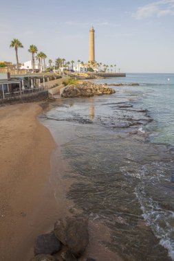 Canteras Sahili, Chipiona, Cadiz, İspanya. İspanyol turistler Endülüs 'ün popüler turizm beldeleri