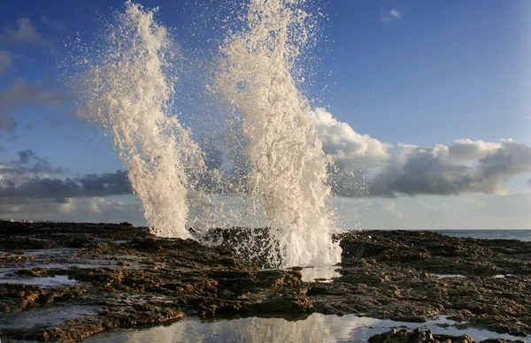 Meerwasserdüsen auf Cadiz Küstenfelsen, Spanien — Stockfoto