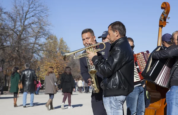 Swing band of street musicians playing in Retiro Park — Stock Photo, Image