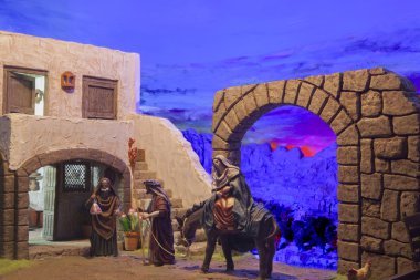 Noel doğum sahnesi. Mary ve Joseph's arama için bir yer t