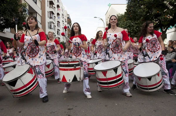 Bateristas da Banda Batala Badajoz Carnaval 2016 — Fotografia de Stock