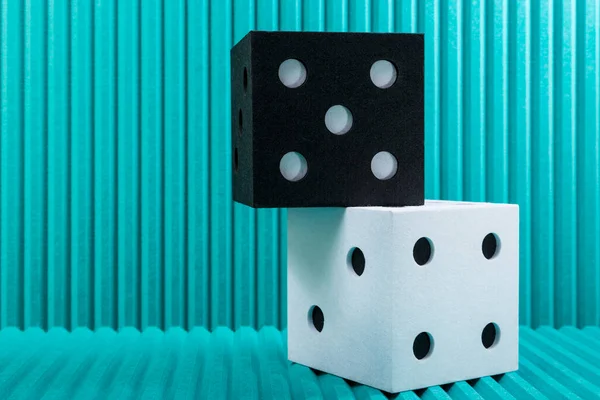 Dice Made White Black Acoustic Polyester Turquoise Background — Stock Photo, Image