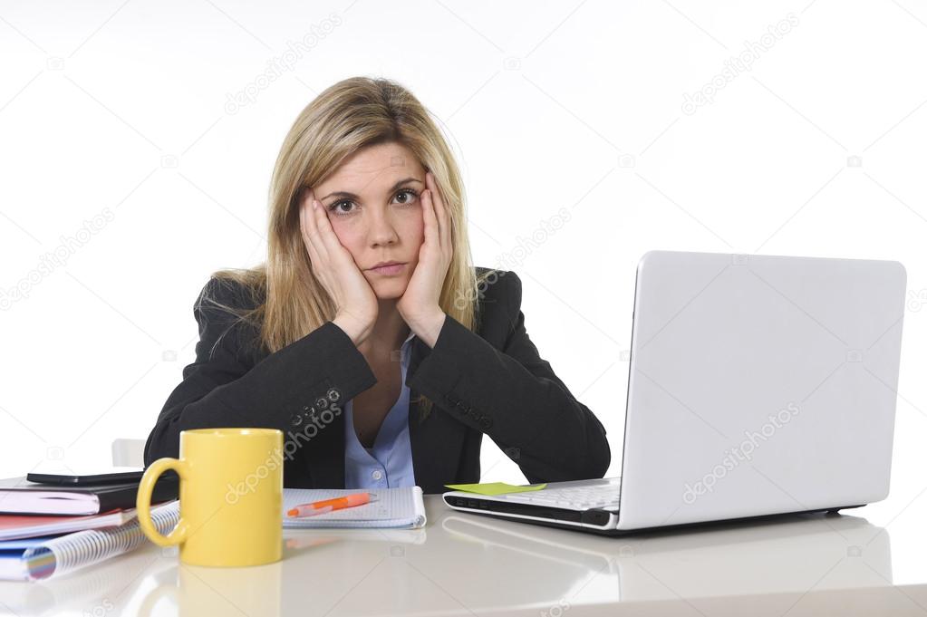 young beautiful business woman suffering stress working at office frustrated and sad