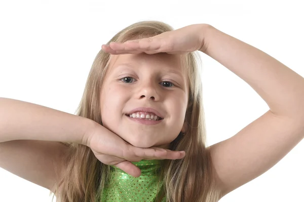 Cute little girl showing face in body parts learning school chart serie — Stock Photo, Image