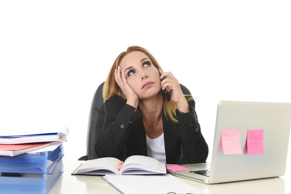 Worried attractive businesswoman in stress working with laptop c Stock Photo