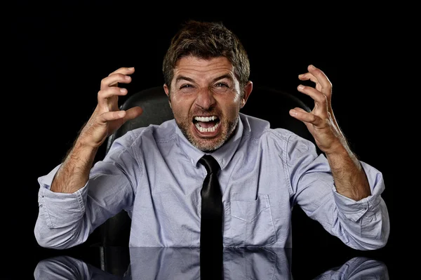 Young crazy stressed businessman in worried tired face expression screaming desperate — Stok fotoğraf