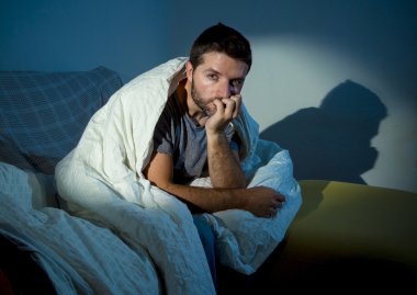 young sick looking man suffering mental disorder or depression clipart