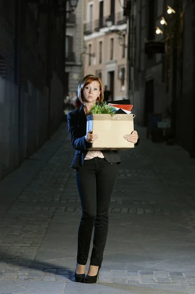 Young jobless business woman fired from work sad in depression and stress — Stock Photo, Image