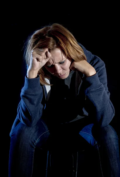 Close up woman suffering depression and stress crying alone — Stock Photo, Image