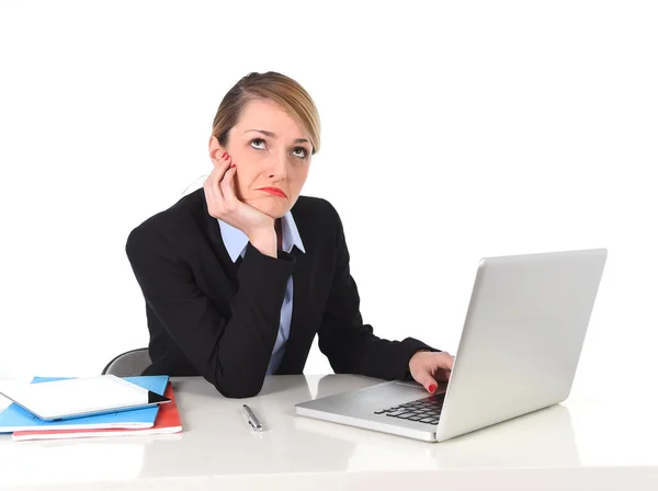 Young bored businesswoman working in stress at office computer frustrated Royalty Free Stock Photos