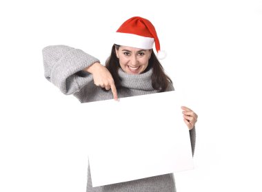 boş billboard işaret Santa Noel şapka genç tatlı Latin kadın 