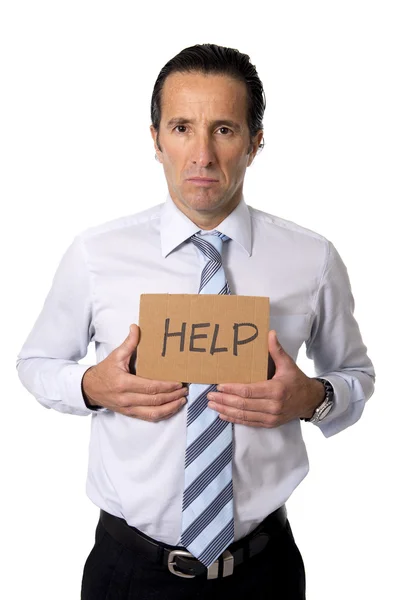 Senior businessman holding help sign in overwork, stress au travail et concept d'exploitation — Photo