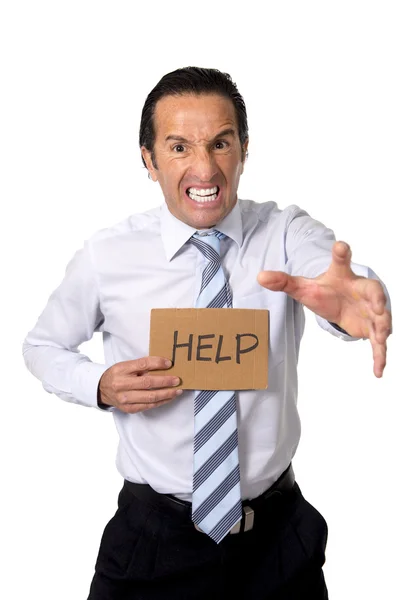 Senior businessman holding help sign in overwork, stress da lavoro e concetto di sfruttamento — Foto Stock