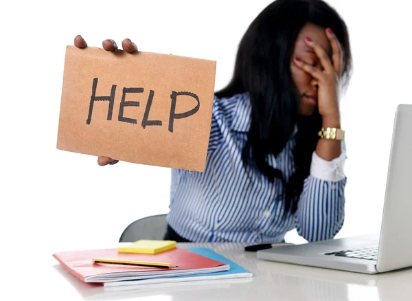 Black African American ethnicity frustrated woman working in stress at office — Stock Photo, Image