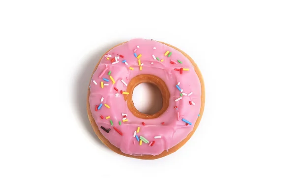 Delicioso donut tentador con coberturas nutrición poco saludable azúcar dulce concepto de adicción —  Fotos de Stock