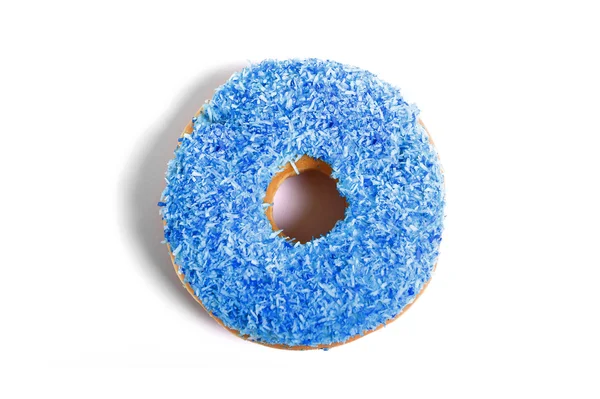 Delicious tempting donut with blue toppings unhealthy nutrition sugar sweet addiction concept — Stock Photo, Image