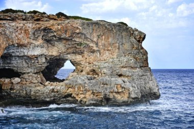 marine landscape with rock mountain cliff and sea horizon in Ibiza Spain