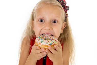 little beautiful female child with long blonde hair and red dres