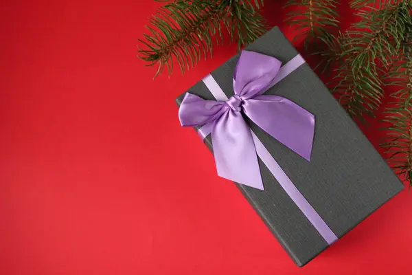 New Year Christmas Background Gift Gift Box Branch Christmas Tree — Stock Photo, Image