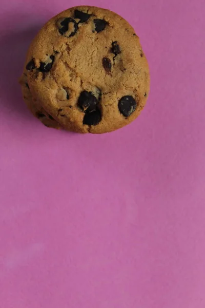 Cookies Avec Des Gouttes Chocolat Sont Empilés Vue Dessus Sur — Photo