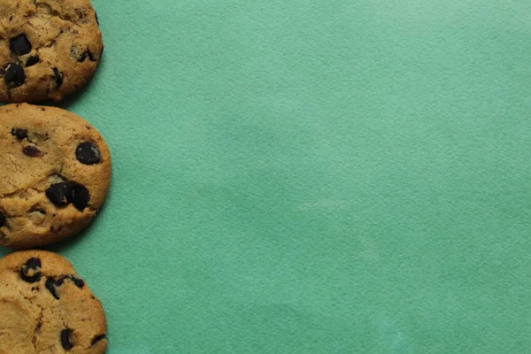 Biscuits Fond Alimentaire Rond Avec Des Gouttes Chocolat Couché Côté — Photo