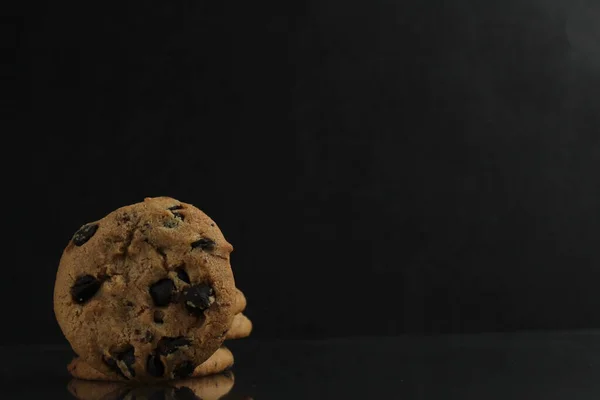 Galletas Fondo Alimentos Redondas Con Gotas Chocolate Pie Borde Del — Foto de Stock