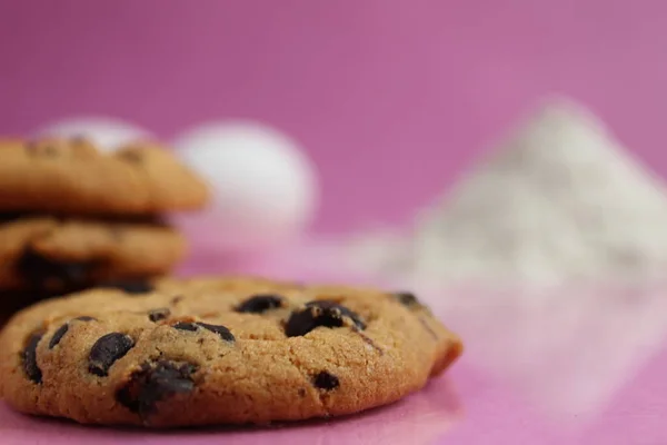 Cuisine Cuisson Biscuits Chocolat Faits Maison Avec Des Gouttes Chocolat — Photo