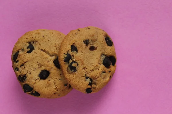 Cookies Avec Des Gouttes Chocolat Sont Empilés Vue Dessus Sur — Photo