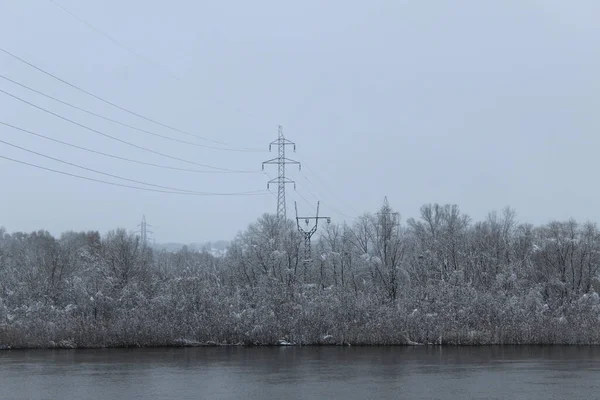 Paesaggio Invernale Lago Fiume Senza Piante Paludose Ghiaccio Neg Intrattenimento — Foto Stock