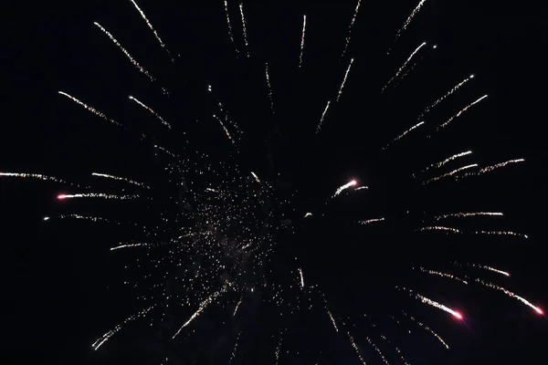 Flower Rosette Sparks White Salute Fireworks Black Dark Background Holiday — Stock Photo, Image