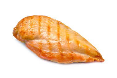 Izgara tavuk göğsü, beyaz arka planda izole edilmiş.