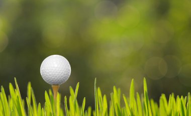 Golf topu ile yeşil çim sahada