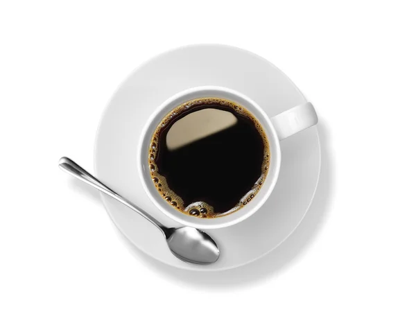 Top view of a cup of coffee, isolate on white — Stock Photo, Image