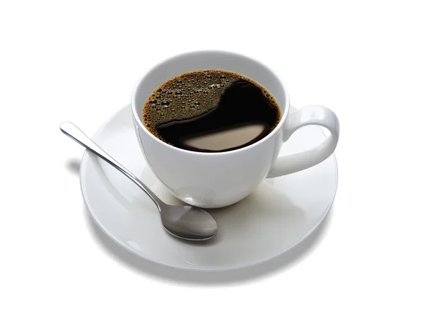 Draufsicht auf eine Tasse Kaffee, isoliert auf weiß — Stockfoto