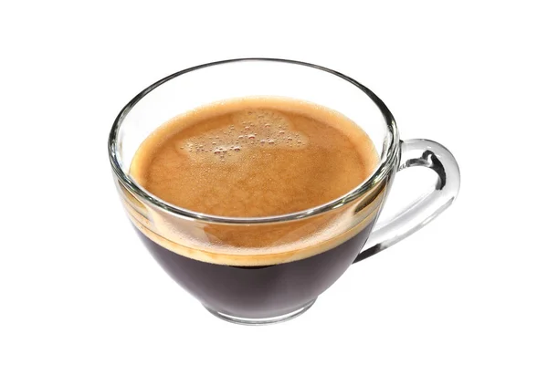 Ovanifrån Glas Kopp Espresso Kaffe Isolerad Vit Bakgrund — Stockfoto