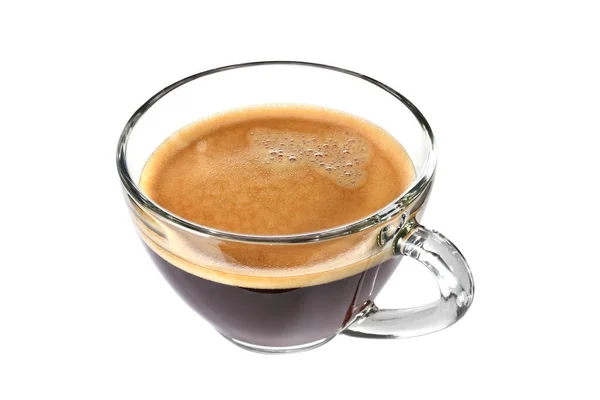 Ovanifrån Glas Kopp Espresso Kaffe Isolerad Vit Bakgrund — Stockfoto