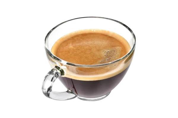 Ovanifrån Glas Kopp Espresso Kaffe Isolerad Vit Bakgrund — Stockfoto