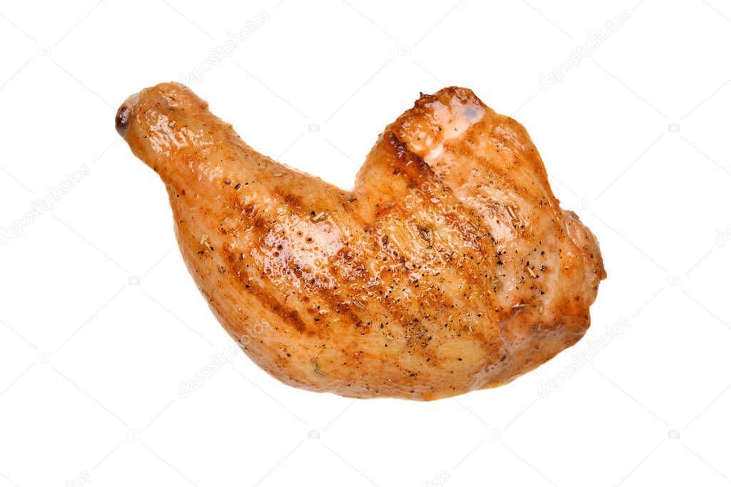 Grilled chicken thigh isolated on white background