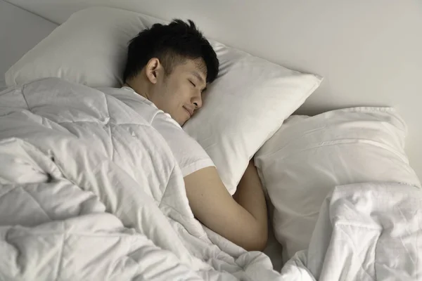 Handsome Young Asian Man Sleeping Bed — Stock Photo, Image