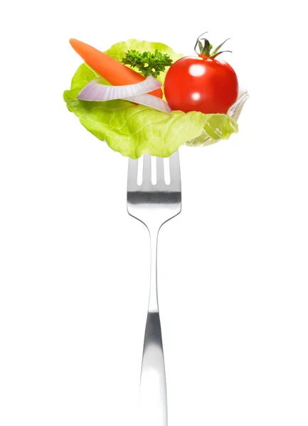 Смешанный салат на вилке — стоковое фото