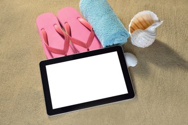 Sahilde tablet bilgisayar