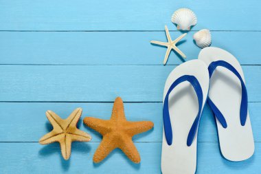 Deniz yıldızı ve kabukları ile flip flop