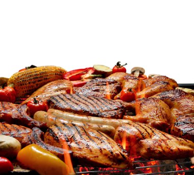 Barbekü Izgara üzerinde beyaz izole