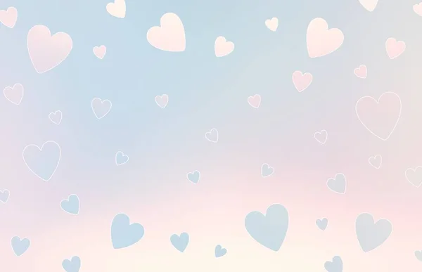 Marshmallow hearts pink blue pastel simple pattern. Light gradient background.