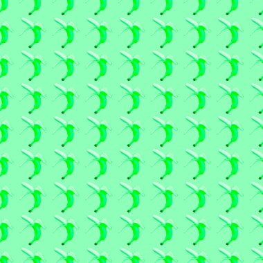 Arka planda yeşil muz olan yaz arkaplanı. Düz konum, üst görünüm, en az