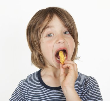 boy with peanut flips in the mouth clipart