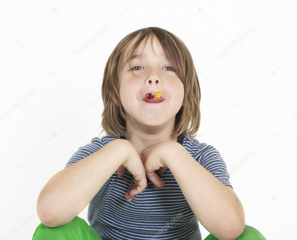 boy eats gummy bears