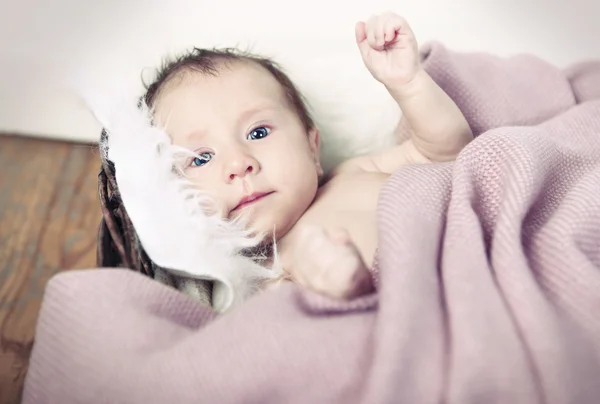 Pequeno bebê na cesta — Fotografia de Stock