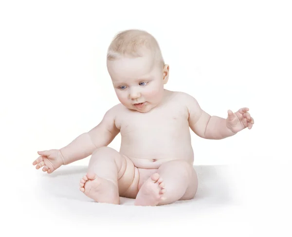 Sitting naked baby — Stock Photo, Image